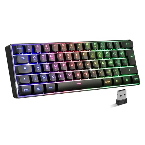 Spirit Of Gamer - Elite K50, Clavier Gamer TKL sans Fil & Bluethooth Rechargeable, Layout Compact 60%, Touches Silencieuses Azerty, Gaming Keybord RGB,...