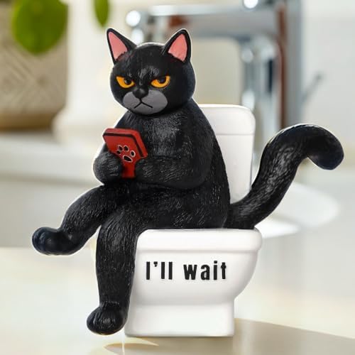 Nefelibata Funny Black Cat Figurine Cat Bathroom Decor Cute Resin...
