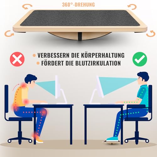 Woodure Balance Board 360°Professional Wobble Board für Erwachsene Anti-Rutsch 350LBS Balance Boards für physikalische Therapie Stehpult Kern Stärke hölzerne Balance Board Rocker Board