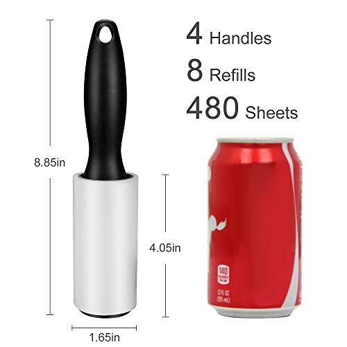 480 Sheet Extra Sticky Lint Roller - Pet Hair Remover For Clothes - 4 Handles + 8 Refills Pack #TOP1