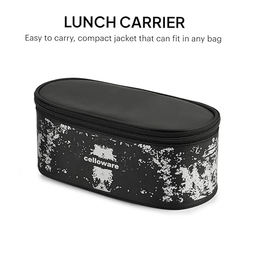 Image of CELLO Gemini Lunch Box Gift Set of 3 Pieces with Bag for Office Use Black | 300ml x 2 Steel Round Containers, 500ml x 1 Oval Container with 600 ml Water Bottle, Leak Proof Tiffin Set for School Travel