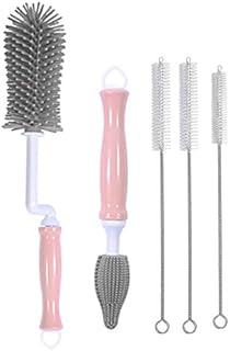 Silicone Bottle Brush Cleaner, Soft Silicone Baby Bottle Brush for Cleaning Water Bottles, Baby Bottles, Thermoses, Glasses Cups, Wine Glass, Food Jars (Pink)