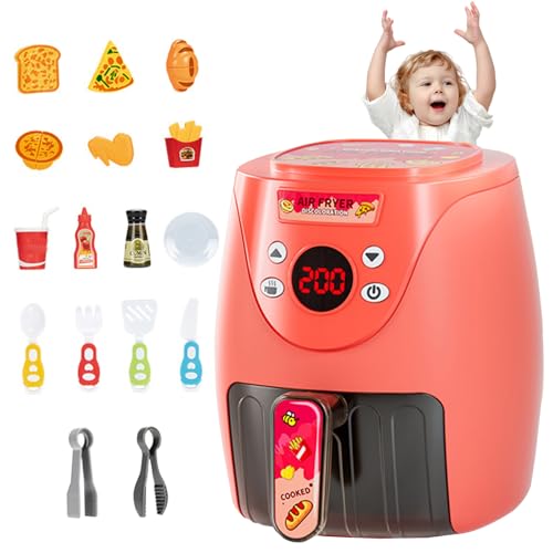 Toy Air Fryer with 15PCS Accessories Cookies Maker Toy with Music & Lights Color Changing Foods Kitchen Toy for Aged 3+ Kids Kitchen Set Style 2