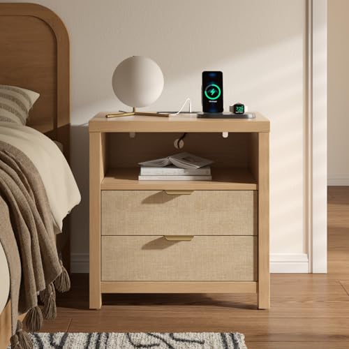 Furnulem Nightstand with Charging Station, Accent Night...