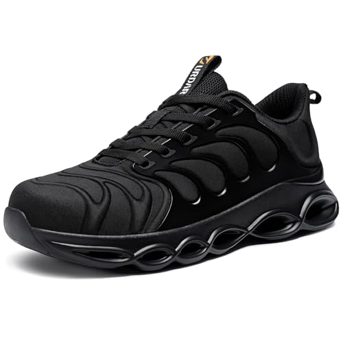 URDAR Chaussures de Sécurité Hommes Embout Acier Confort Légere Mode Respirante Basket de Securite(Noir,42.5 EU)