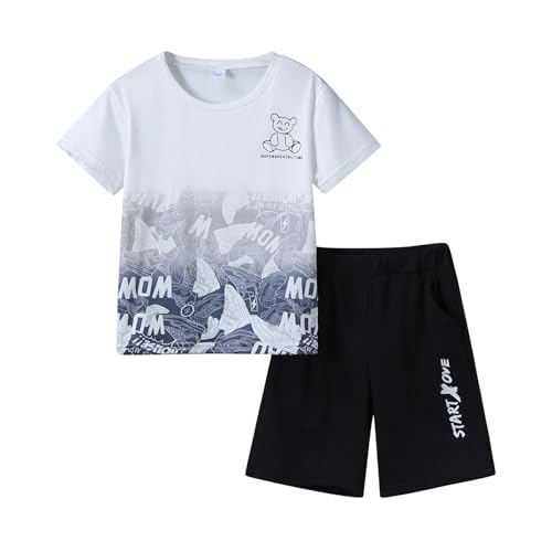 Image of Ayzozuy Boy Clothes Colorblock Top + Drawstring Waist Shorts 2 Pieces Kid Summer Outfits Set