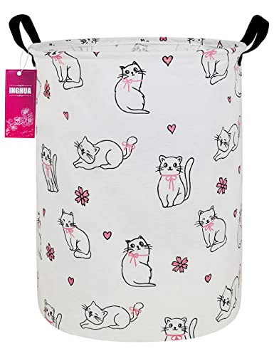 Image of Laundry Hamper Large Canvas Fabric Storage Basket Love cat