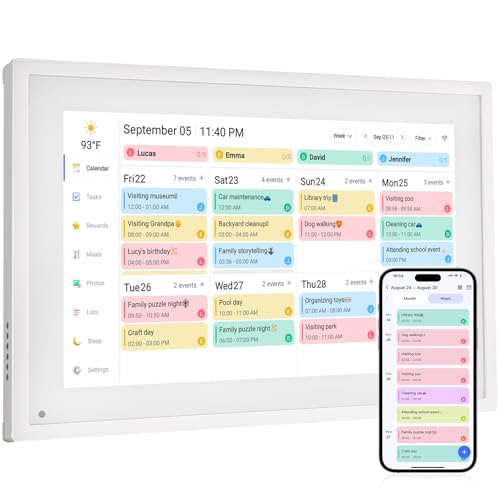 Digital Calendar Chore Chart - Touchscreen Interactive Digital Planner Display - WiFi Smart Planner w/LCD Display, Task Scheduling & Reward Tracker - Family Schedule Smart Display（10.1-inch, White）