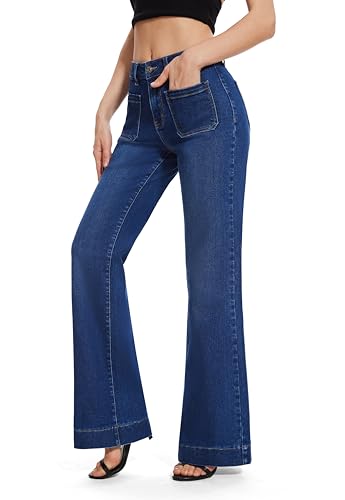 FLYING BANANA Women's Flare High Waisted Bell Bottom Wide Leg Jeans Baggy Stretch Trendy Denim with Pockets3