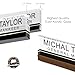 Artblox Personalized Office Desk Name Plate and Business Card Holder | Clear Acrylic Glass with Teak Wood Stand | Black Stripe Design Customized with Your Name and Credentials Office Desk Decor