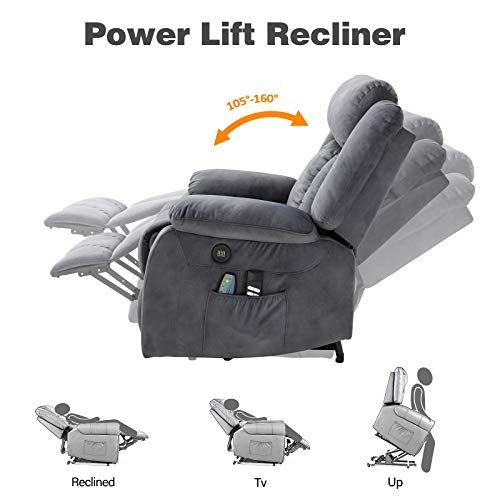 Mecor Power Lift Chair,Lift Recliner For Elderly,Fleece Massage Recliner Chair With Adjustable Headrest/Heat/Side Pockets/Usb Charge Port For Living Room (Grey) #TOP2