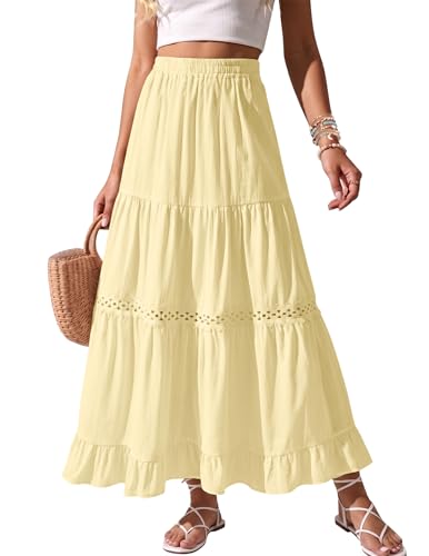 Zelroxa Womens Long Maxi Cotton Summer Boho Tiered A Line Skirts Yellow - image 1