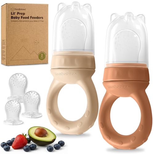 Image of KeaBabies Baby Fruit Feeder 2pk - Silicone Baby Food Feeder for Babies 6-12 Months, Breast Milk Popsicle Teether, Weaning, Pacifier, Freeze Frozen Solid Food, Infant Feeding Essential (Terracotta)