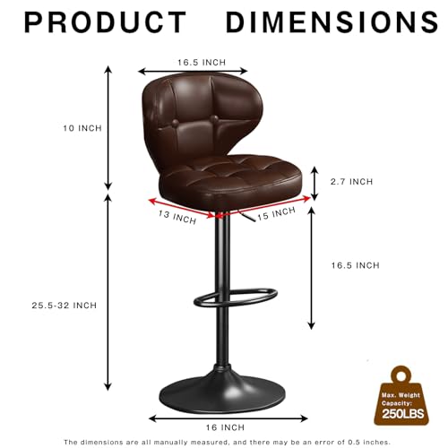 Image of Bar Stools Set of 2,Adjustable Swivel Barstools, Modern PU Leather Upholstered Bar Chair with Back and Footrest,for Bar, Kitchen, Dining Room Brown-2
