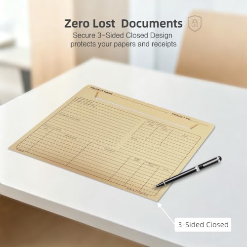 YvnShine Project File Jackets with Preprinted Tracking Layout, 3-Sided Secure Storage, Straight Cut Tab, Letter Size Heavy Duty Manila File Folders with Note Lines, 25 Pack for Office Organization - Image 5