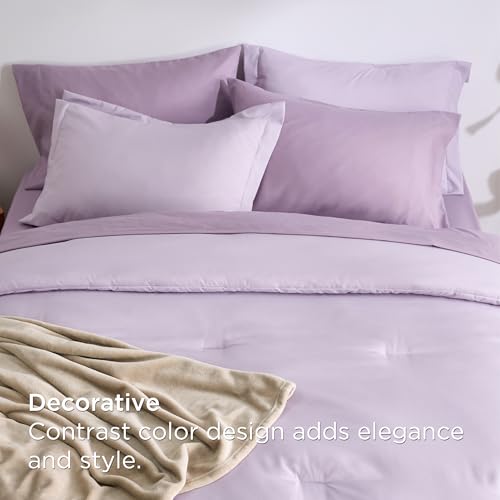 Image of Bedsure Twin Comforter Set Grayish Purple, 6 Pieces Prewashed Twin Size Bed in a Bag with Soft Fleece Bed Blanket, Down Alternative Bedding Set for All Seasons, Sheets, Pillowcase & Sham
