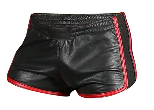 Olly And Ally Mens Sexy Real Black Soft Sheep Lamb Leather Gym Boxer Sports Shorts