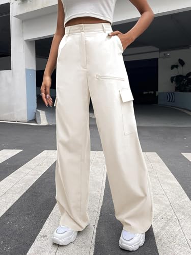 Image of GRECIILOOKS Cargo Pants for Woman Trousers for Womans High Waist Trouser for Women Flared Parachute Pants with Side Pockets Womens Cargo Pant Elegant for College & Events (Available in Plus Size)