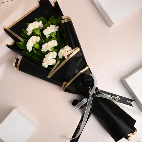 Image of FlowerAura Premium Fresh Live Flower Bouquet of 6 White Carnations In Designer Paper Gift For Birthday | Anniversary | Love | Home Decor | Fathers Day Gift For Dad (Same Day Delivery)