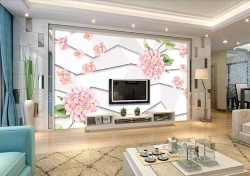 Tzxztt Blanco Geométrico Tridimensional Rosa Flores Moderno Papel Pintado 3D Seda Texturizada Primera Calidad Neutros Material Ideal Para SalóN Dormitorio-200cm×140cm