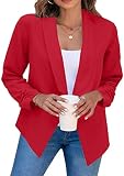 WIWIQS Womens Solid Color Lightweight Business Blazer Long Sleeve Lapel Work Suit Jacket Open Front