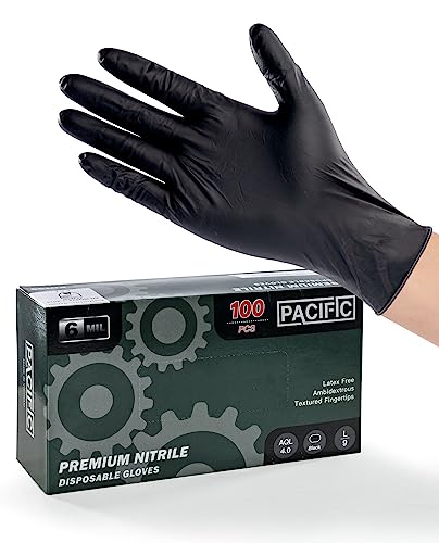 Pacific Ppe Black Nitrile Disposable Gloves, 6 Mil, Food-Safe, Cooking & Cleaning, Powder-Free, Heavy-Duty, Textured Fingertips, 100 Count, L #TOP29