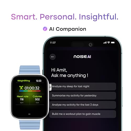 Image of Noise Pro 6 Smart Watch:Intelligent AI, Endless AI Watch Faces, AI Companion, 1.85 inch AMOLED, EN2 Processor, Nebula UI 2.0, Emergency SOS, Compatible with iOS & Android(Magnetic Blue)