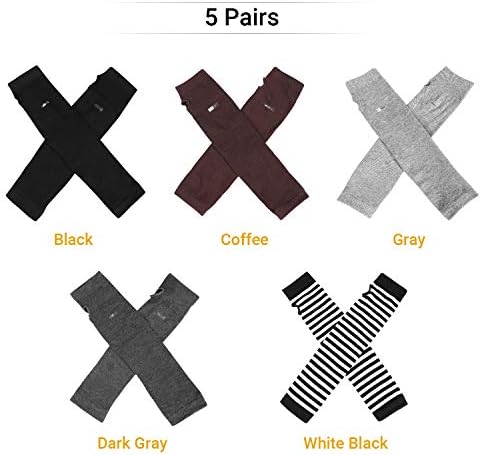 AoToZan 5 Pairs Arm Warmers Knitted Thumb Hole for Women, Winter Wrist Long Gloves Fingerless Mittens