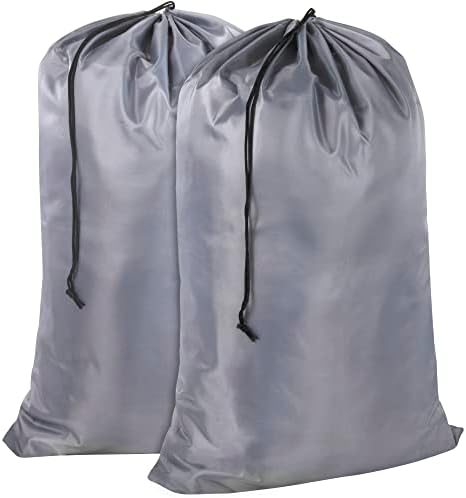 Washable Drawstring Laundry Bags 2 Pack Extra Large Heavy Duty College Dorm Dirty Laundry Clothes Travel Bag and Gym Clothes Bag for Guys and Girls (Grey)