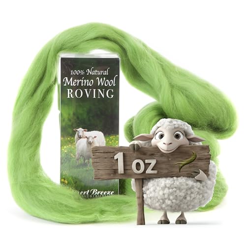 Image of 100% Natural Merino Wool Roving - Premium Combed Top Merino Roving Wool - Tapestry, Spinning, Wet Felting & Needle Felting Supplies - 21.5 Micron - 1 oz - Nature & Ocean, Color Kiwi Green