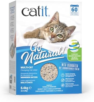 Catit Go Natural Katzenstreu mit Bentonit | für Mehrkatzenhaushalte | 6,4kg | auf Basis von Erbsenhülsen, Streu mit Vanilleduft, staubarm, starke Klumpbildung, vakuumversiegelt, ef