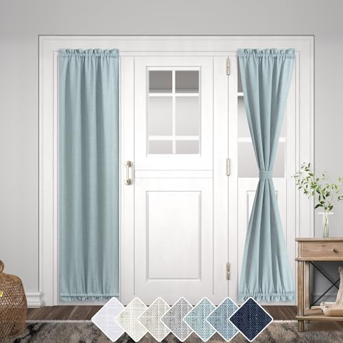 Sidelight Door Curtains 72 Inches Long for Side Windows Linen Blend Privacy Protect Light Filtering French Door Side Curtain Panels Bonus Adjustable Tie Back 25x72 Inch Length 1 Panel Sea Green
