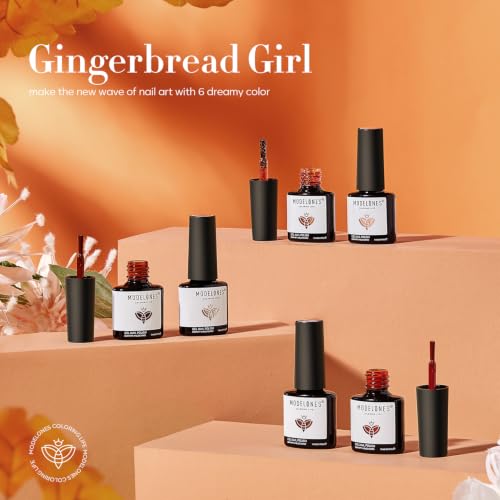 Image of Modelones Gel Nail Polish Set, 6 Colors Fall Neutral Nude Brown Gel Polish Maroon Caramel Burgundy Champane Gold Glitter Nail Polish Cherry Mocha Soak OFF LED DIY Kit Gift