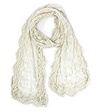 GERINLY Decorative Lacy Scarf Vintage Hollow Embroidery Neckerchief Feminine Mesh Wrap Shawl for Women (O-Beige)