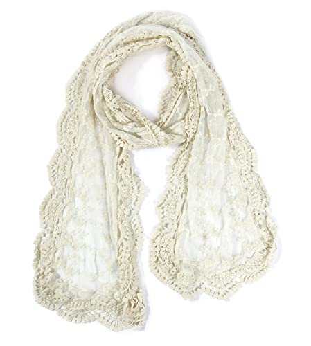GERINLY Decorative Lacy Scarf Lace Vintage Hollow Embroidery Neckerchief Rustic Feminine Mesh Wrap Shawl for Women (O-Beige)
