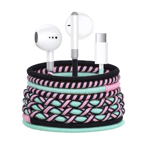 URIZONS Fabric Cord Braided USB C Headphones Wired - Wrapped Type C Earbuds in-Ear Colored Earphones with Mic Adjustable Volume Digital IC chip Compatible with Google Huawei, for iPhone 15/16 (8#)