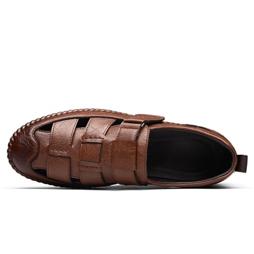 Men's Genuine Leather Sandals, Breathable Hollow Design, Soft Bottom Comfort, Black and Brown2