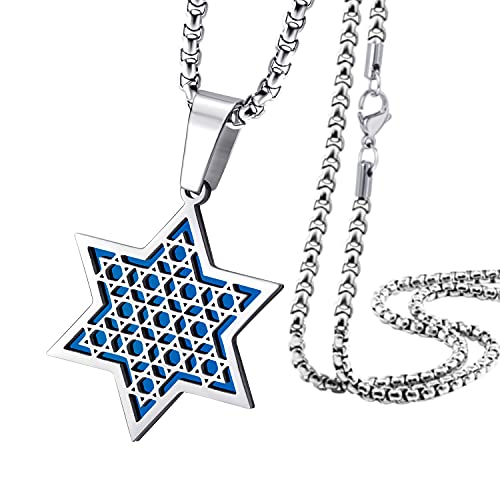 555Jewelry Exclusive Unisex Stainless Steel Star of David Necklace, 16-24 Inch Box Chain