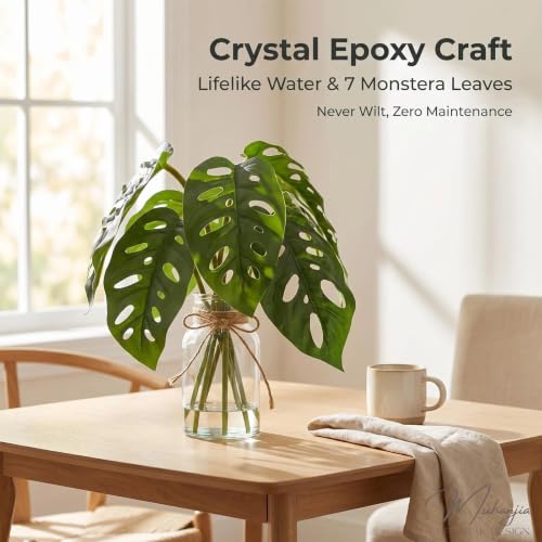 Muhanjia Artificial Flowers Turtle-Back, Alocasia Leaf, in Glass Vase with Faux Water,7Pcs Artificial Leaves Real Touch Latex Leaves for Centerpiece (2, Turtle-Back Leaf) by Muhanjia - Used condition - Image 5