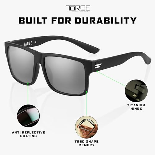 TOROE Matte Black Unbreakable TR90 Frame Sunglasses w/Polycarbonate Polarized Hydrophobic Coated Mirrored Lens4