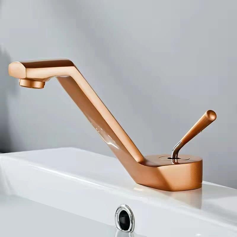 Image of BASSINO Stylish Bathroom Faucet with Single Lever - Waterfall Bathroom Basin Faucet of Brass - Hot and Cold Water Mixer Antique Tap for Bathroom (Rose Gold)