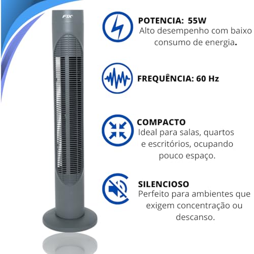 Ventilador de Coluna Vertical FIX, Cinza 220V