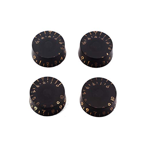 Alnicov Lot de 4 boutons contrastés pour guitare électrique Noir transparent avec mot doré - Les Beatles, Paul McCartney, John Lennon, RIngo Starr, George Harrison Alnicov Lot de 4 boutons contrastés pour guitare électrique Noir transparent avec mot doré