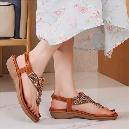 Women's Pinch Toe Sandals Rhinestone Beaded Bohemian Dress Flip-Flop Gladiator Shoes Comfort Open Toe Elastic Strap Sandals2