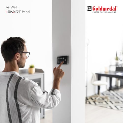 Image of Goldmedal Air 4M i-Smart Wi-Fi Panel with 4 Switches,1 Fan Regulator &1 USB Fast Charging Port |Control via G-World App,RF Remote,Voice & Touch Buttons | Ideal for Smart Homes&Offices |Carbon Grey