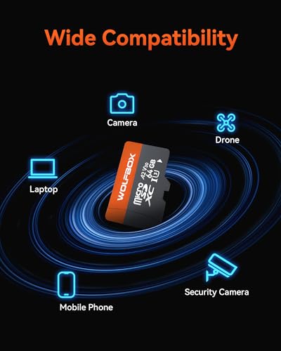 Image of WOLFBOX 64GB MicroSD Card with SD Adapter, Up to 100MB /s, U3 A2 V30, High Speed Transfer, Supports 4K UHD Video Recording, Compatible with G840S / G930 / G900PRO / G900 Tripro and X5 Dash Cams