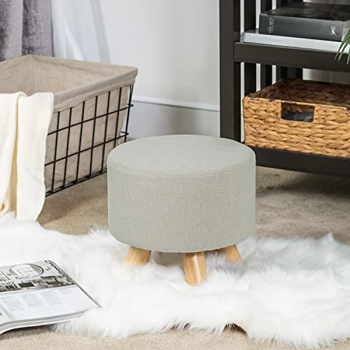 Asense Round Ottoman Foot Rest Stool Linen Fabric Padded Small Seat Ottoman With Non-Skid Wooden Legs #TOP6