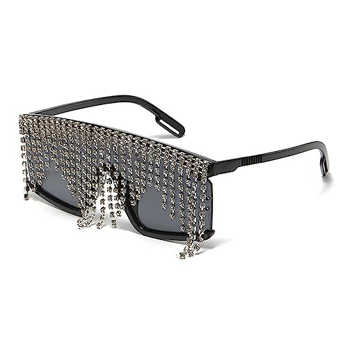 willochra Flat Top tassel Sunglasses Rhinestone Sun Glasses Diamond Party Eyeglasses Shades for Women UV4002