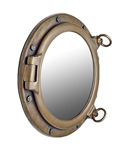 Nautical Tropical Imports Porthole Mirror Wall Mount Antique Brass 20 Inch Diameter - Image 2