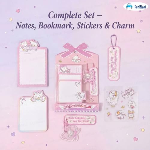 Image of FunBlast Cute Cat Sticky Notes - Cat Memo Pad, Kawaii Sticky Note for Kids & Girls, Self Adhesive Notes and Bookmark, Stationery Gift for School, Office & Personal Use (Pink2)